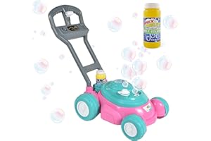 Sunny Days Entertainment Bubble-N-Go Toy Lawn Mower with Refill Solution | Pink Bubble Blowing Toy - Maxx Bubbles