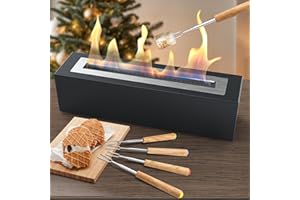 DAWOLRP Safe Tabletop Fire Pit- Metal Outdoor & Indoor Fire Pit Tabletop Fireplace with 4 Roasting Sticks,Table Top Smores Fire Pit, Portable Bioethanol Small Fire Pit,Rectangle-Black