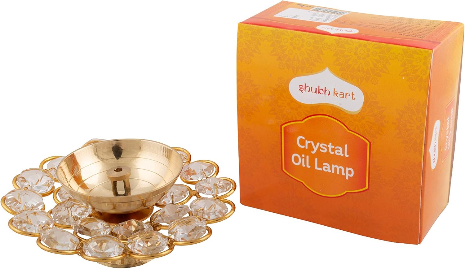Oil Lamps & Accessories - Shubhkart Solid Brass Crystal Oil Lamp Decorative Diya for Puja | Positive Atmosphere | Home Decor | Ideal Gift