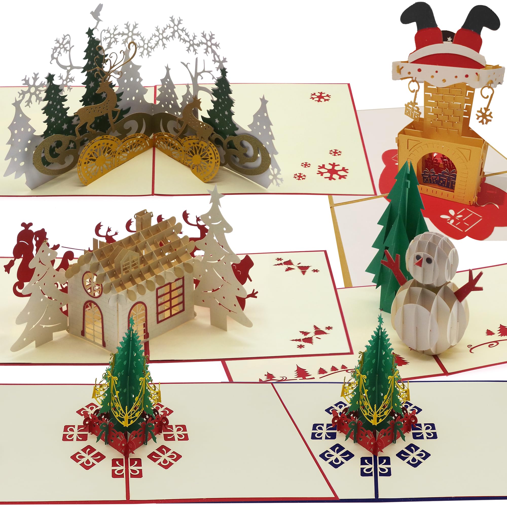 6 pcs 3D Pop Up Christmas Cards, Premium Quality, Deluxe Special Seasonal Greeting Cards for Your Special Family and Friends-Bundle C