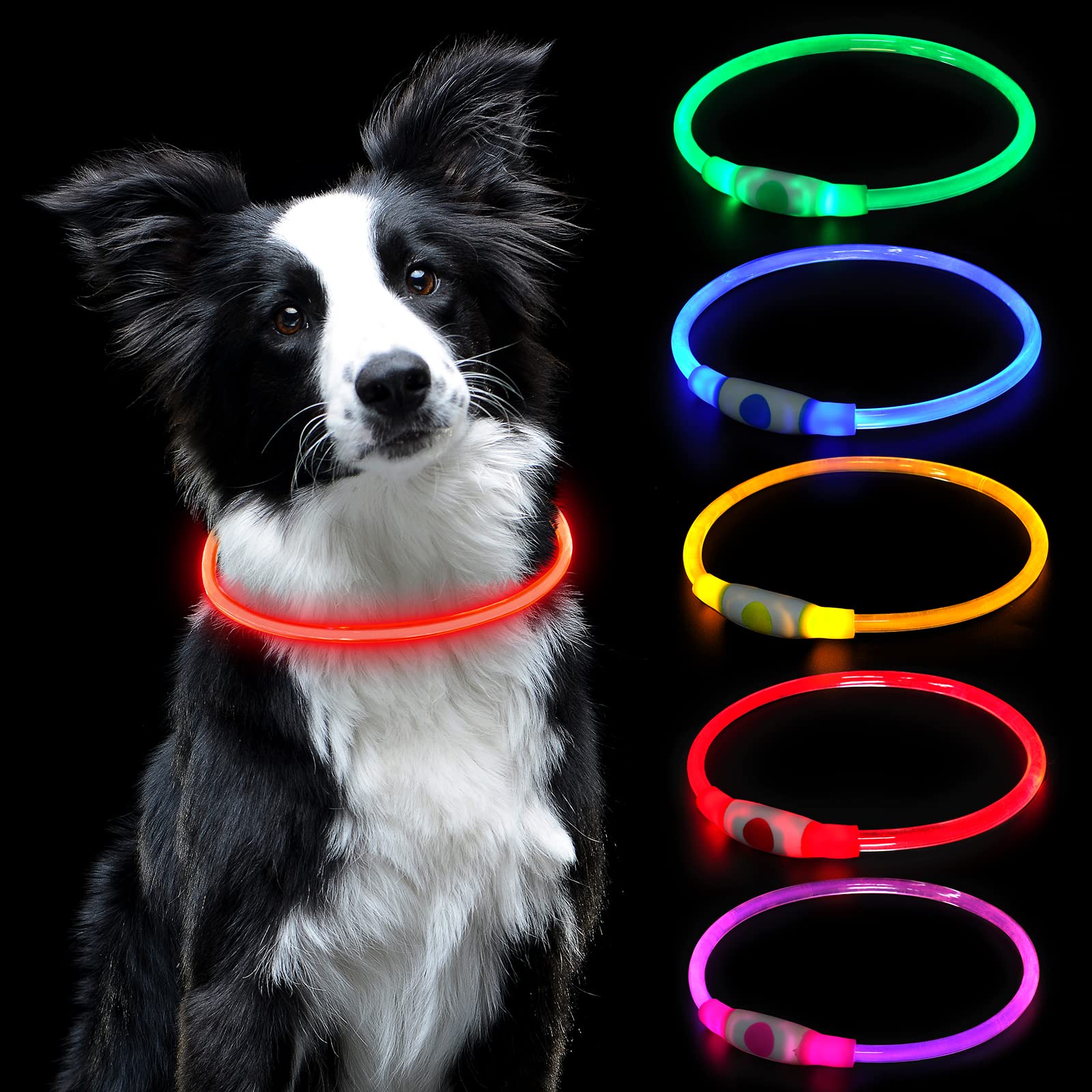 AUAUY LED Light Up Dog Collar, USB Rechargeable with Water Resistant Reflective Light Up Dogs Collar Flashing Light for the Dark Can Arbitrarily Cut to Size Collars for Any Dogs-Red — image 1