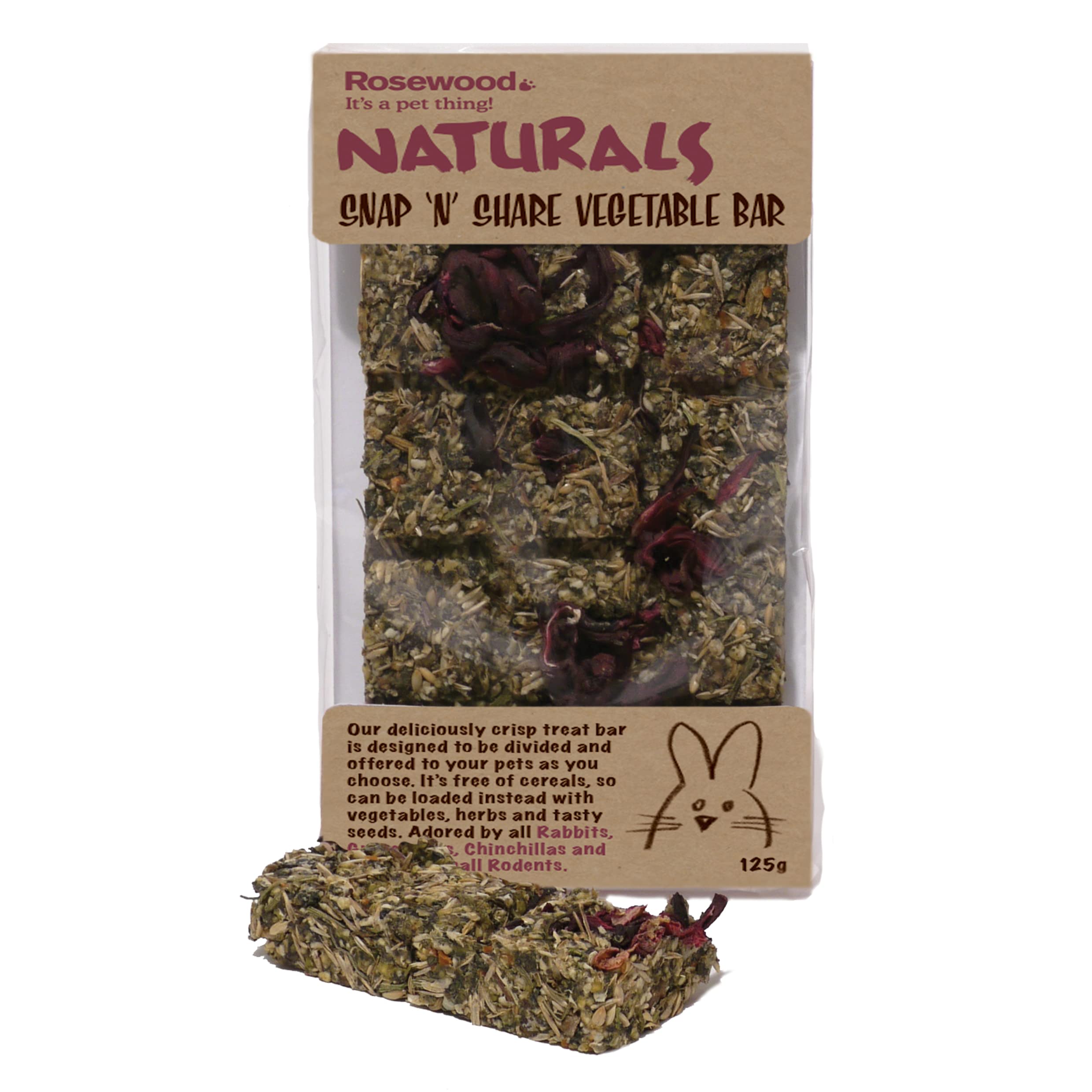 Rosewood Naturals Snap 'n' Share Vegetable Bar, Small Animal Treat for Rabbits, Guinea Pigs, Chinchillas, Degus, Hamsters, Gerbils, Mice and Rats, 125g