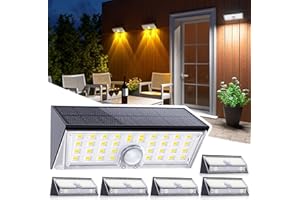 JSOT Solar Lights Fence for Outside, 4 Modes Solar Motion Sensor Lights Outdoor Waterproof I P65, 4Pack Ultra Bright Wall Security Lighting for Yard Garage Front Door Garden - Cool White