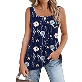 Zeagoo Women's Summer Tank Tops 2026 Pleated Square Neck Loose Fit Casual Flowy Tunic Sleeveless Shirts