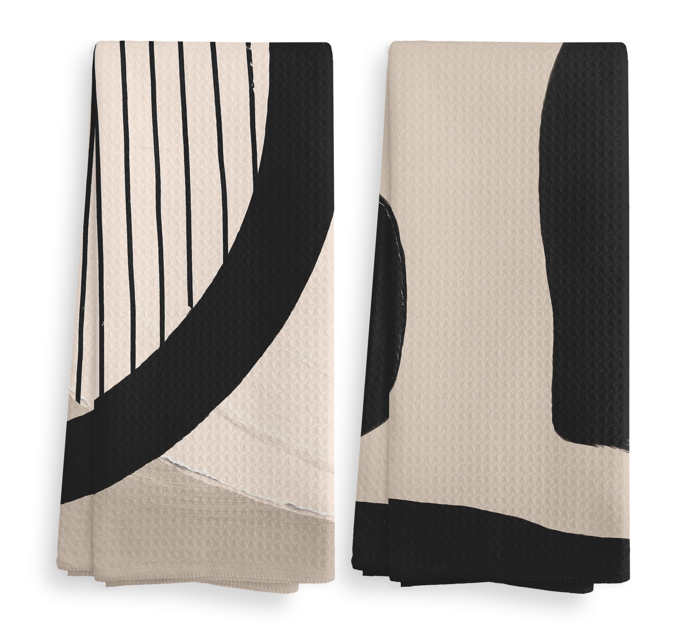 Photo 1 of ***ONLY ONE TOWEL****NOQL Beige Black Abstract Art Kitchen Towels and Dishcloths Set of 2, Bohemian Bathroom Kitchen Decor, Bohemian Art Drying Cloth Hand Tea Towels for Modern Bathroom Kitchen Decor, 16×24 Inches