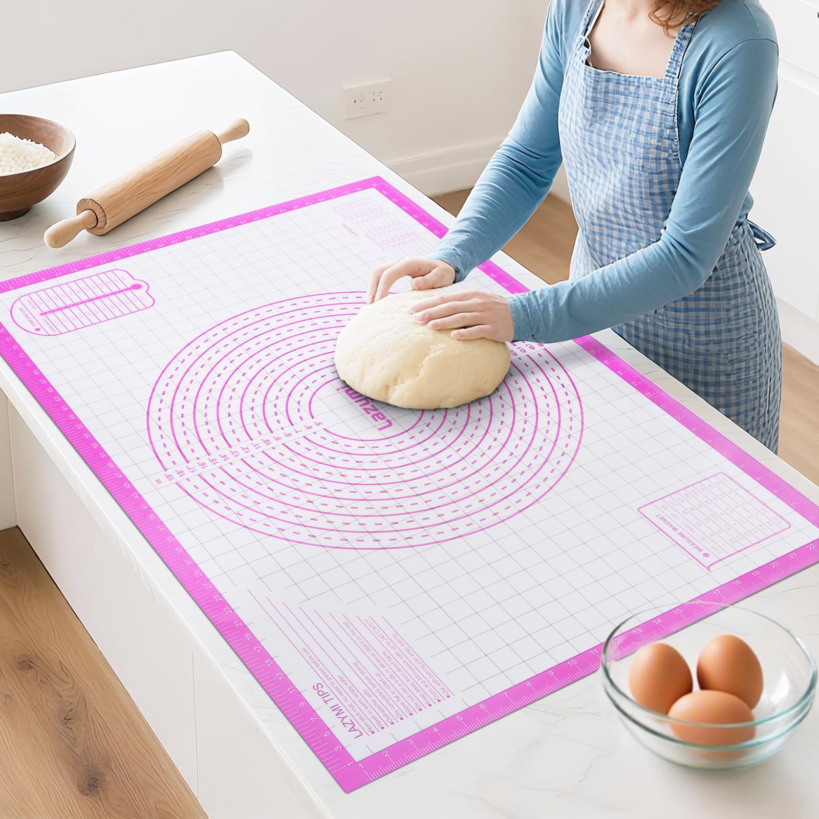 Lazymi Silicone Baking Mat Non-Stick: Extra Large 91 x 61 cm Pastry Mat for Rolling Dough - Baking Sheet with Measurement for Kitchen - Heat-Resistant & Reusable Pizza Accessories for Baker - Purple