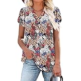 BETTE BOUTIK Womens Summer Shirts Short Sleeve V Neck Tunic Tops Casual Fashion Blouses