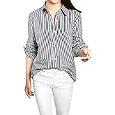 Allegra K Women's Button Down Striped Shirt Casual Collared Roll-up Long Sleeve Shirts