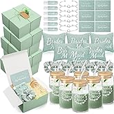 FillTouch 54 Pcs Bridesmaid Proposal Gifts, Maid of Honor Bride Gift Include Wedding Gift Box Makeup Bag Invited Card Glass Cup Lip Balm Scrunchie Bracelet for Bridal Shower Party(Green)