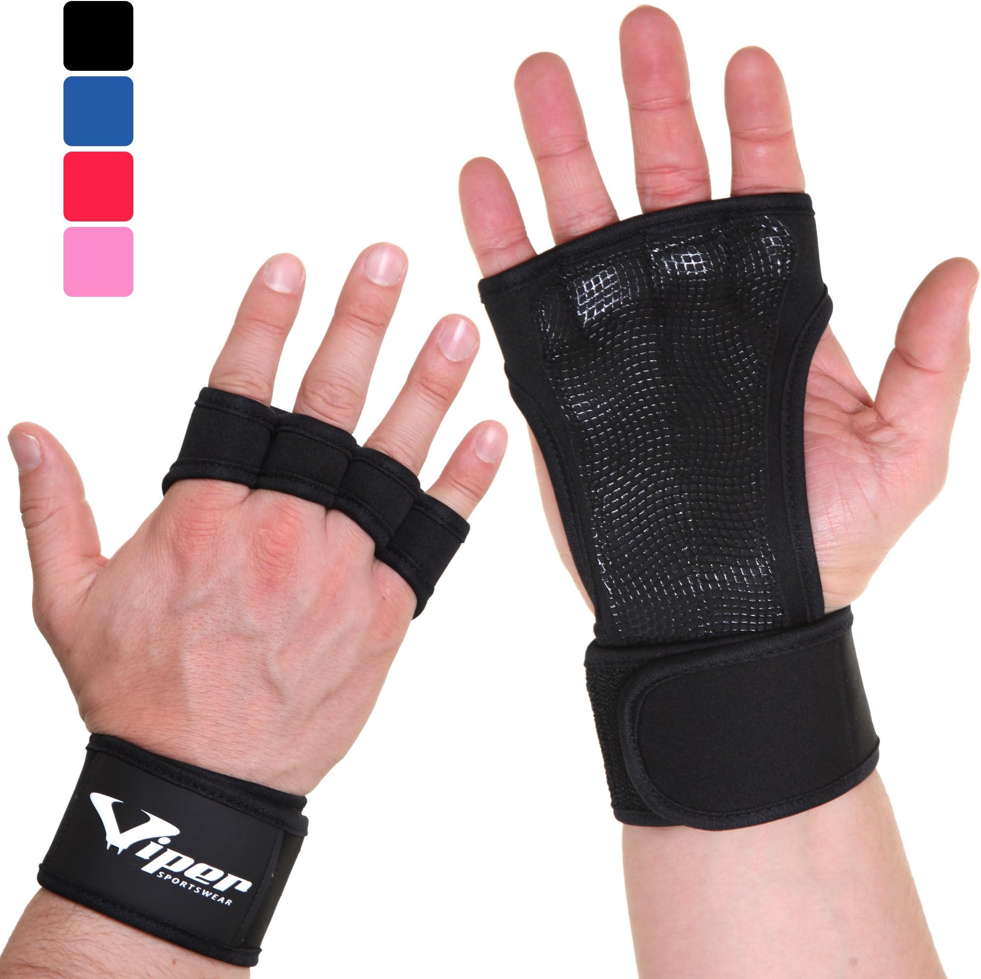 Crossfit Gloves Hand Grips - Suitable for Pull Up Bar, Gym, Weightlifting, Deadlift, Calisthenics, Gymnastics, Fitness Workout Training - Fingerless, Leather, Padded Palm Guard With Wrist Wrap Support