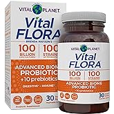 Vital Planet - Vital Flora Advanced Biome Probiotic 100 Billion CFU, 100 Diverse Strains, 10 Organic Prebiotics, Immune Support, Colon and Digestive Health Probiotics for Women and Men 30 Capsules