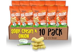 Todd's Better Snacks Egg-Cellent Protein Puffs, Sour Cream & Onion, 1.2 Oz (Pack of 10), Made with Egg Whites, 12g Protein, Gluten Free Healthy Snack