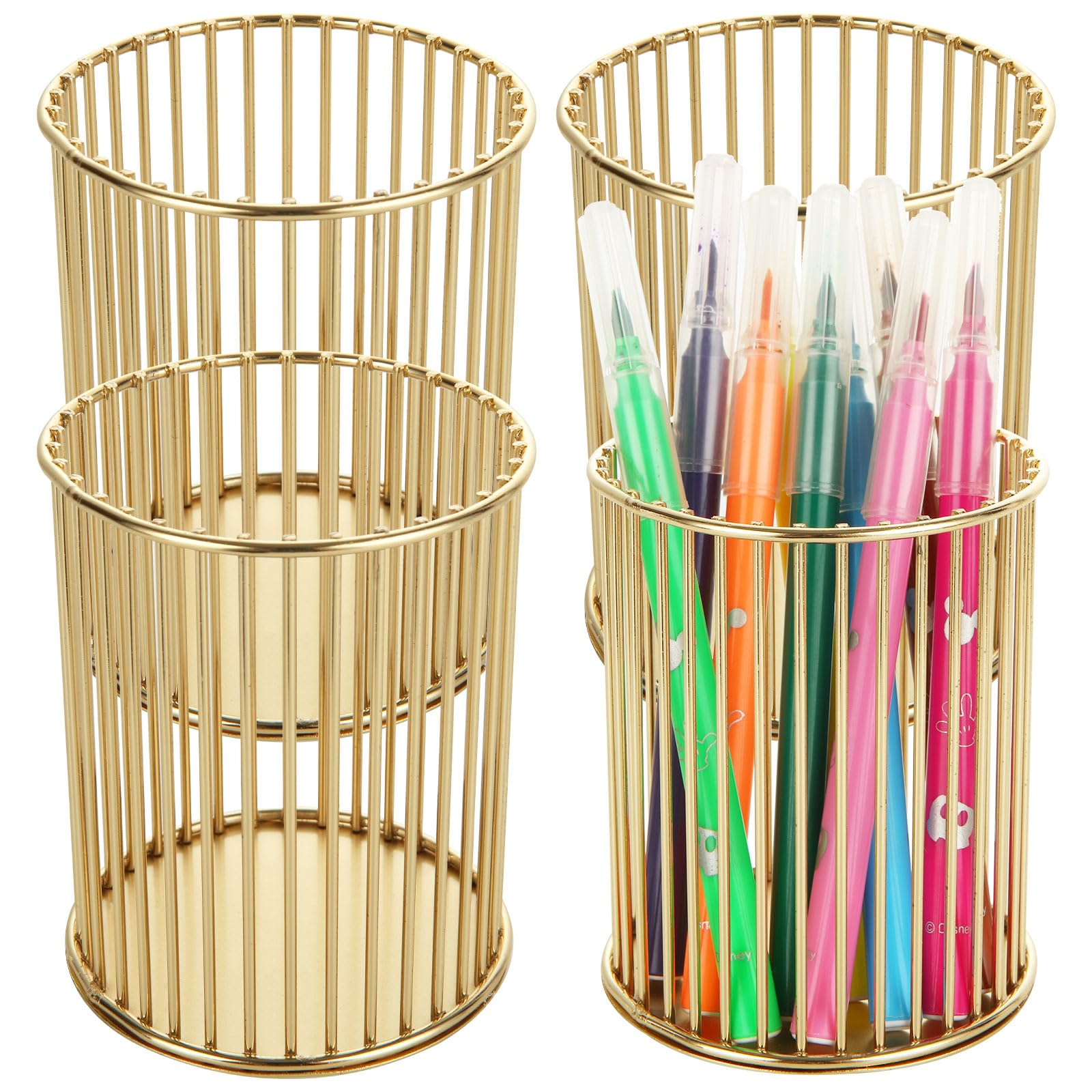 LDHHYH 4PCS Gold Pen Holder, Metal Pencil Holder, Luxury Desk Pen Pot Organiser, Pencil Pots Pen Organizer Holders for Desk, Home, School, Office,Stationery Storage