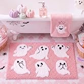 Lyrow Pink Halloween Bathroom Rug with 3D Raised Plush Ghost 31''x20'' | Halloween Bathroom Decor, Soft Shower Mat, Spooky Halloween Decor, Gift for Halloween, Water Absorbent, Washable