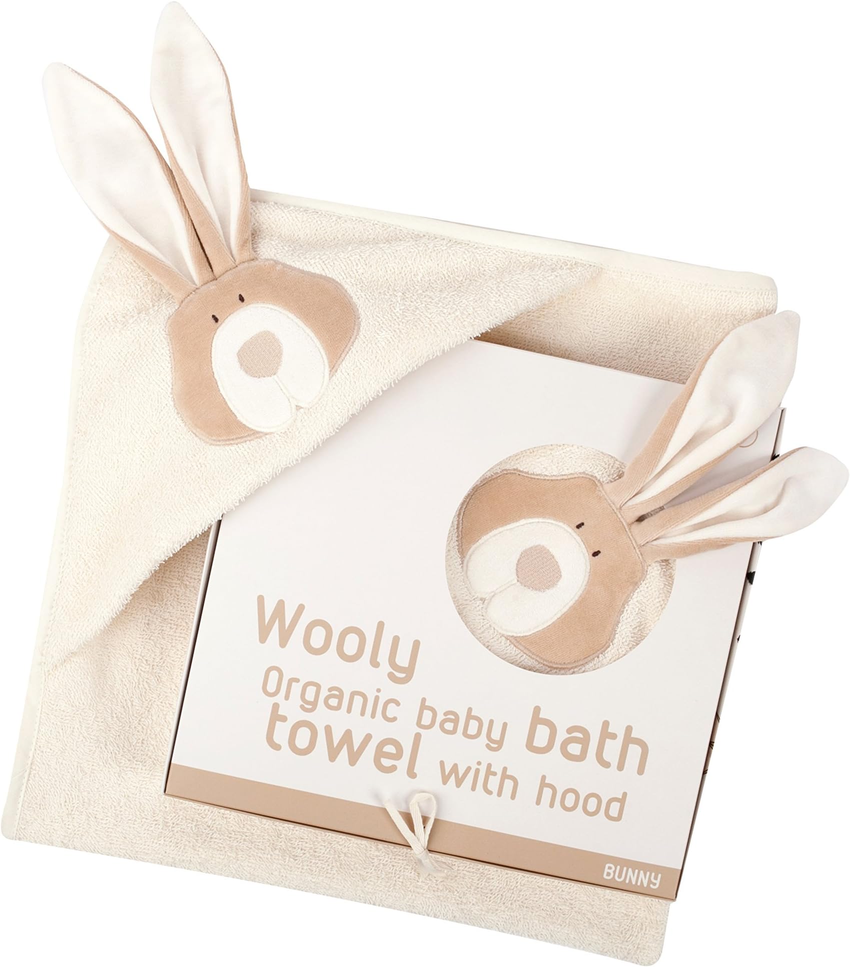 Wooly Organic Cotton Terry Hooded Towel Bunny 74x74cms (Suitable from Birth, Beige)