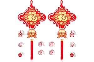 GAMEXCEL Chinese New Year Decoration Red Chinese Knotting Cord Chinese Fu Character 3D Twin Fish Charm Tassel Lucky Felt Hanging Ornament for Lunar Year Snake 2025 Spring Festival Party Decor 35 * 16in 12 PCS