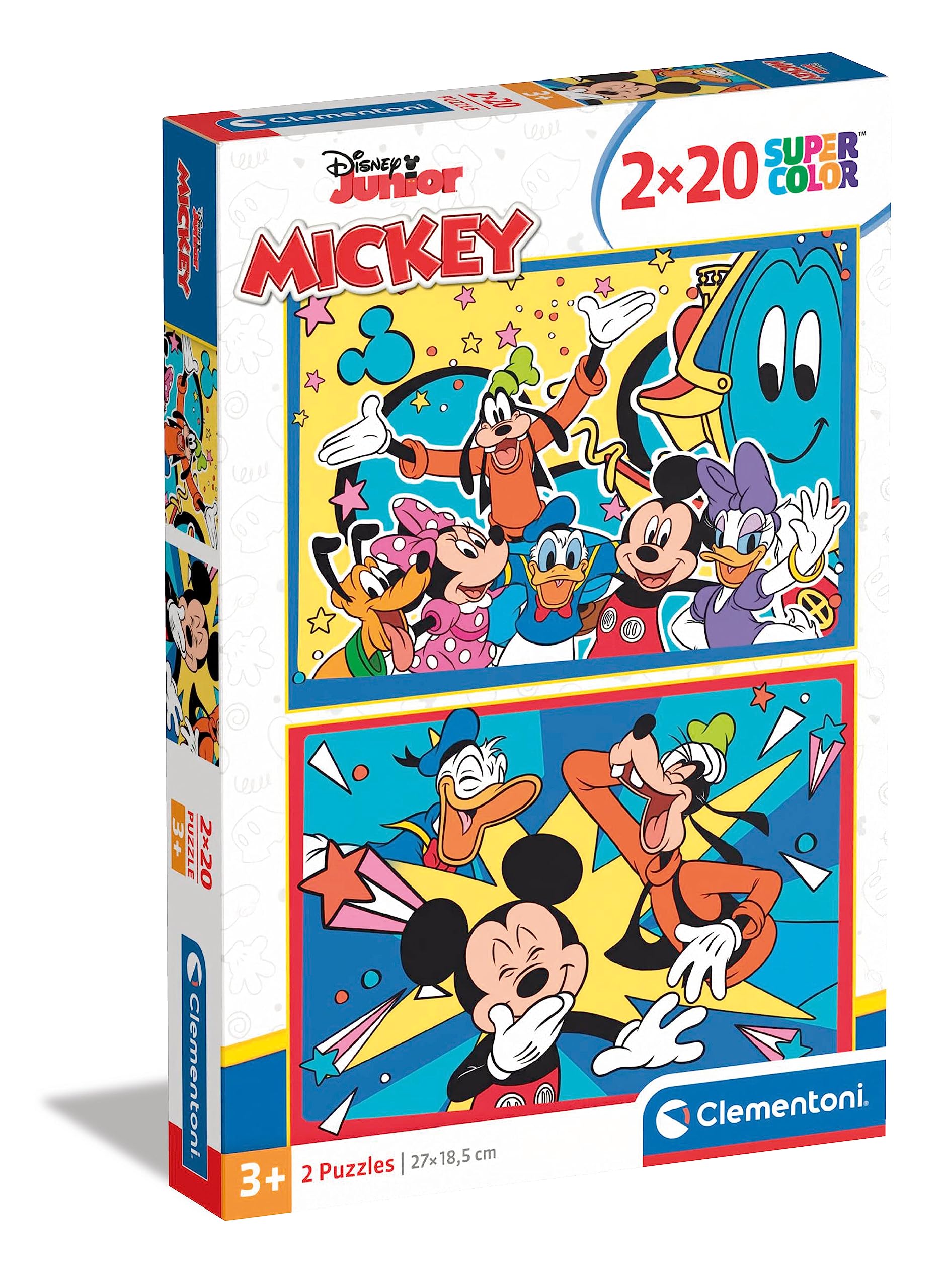 Clementoni - 24791 - Supercolor Puzzle Disney Mickey - 2 X 20-Piece Jigsaw Puzzles - Jigsaw Puzzle For Kids Age 3