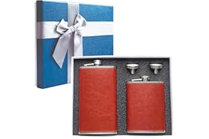 2 Pack Hip Flask for Liquor, 8oz + 12oz Hip Flask Set Stainless Steel Leather Hip Flask with Funnels, Leak Proof Pocket Hip F