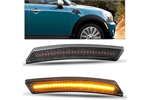 HECASA LED Front Side Marker Light Compatible with 2007-2015 Mini Cooper R55 R56 R57 R58 R59 R60 R61, Fender Bumper Lamps 2 Pcs Smoke Lens Amber Full LED, Clubman Hatch Convertible Coupe