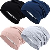 4 Pieces Satin Lined Beanie Cap Satin Sleep Lined Hat Slouchy Beanie Hat Night Silk Hair Cap for Women Men