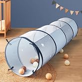 Tiny Land Kids Play Tunnel Tent with Storage Bag for Toddlers | 69" x 18" Foldable Crawl Toys for Baby, Blue Indoor &amp; Outdoor Pop Up Dog Tunnel with Breathable Mesh