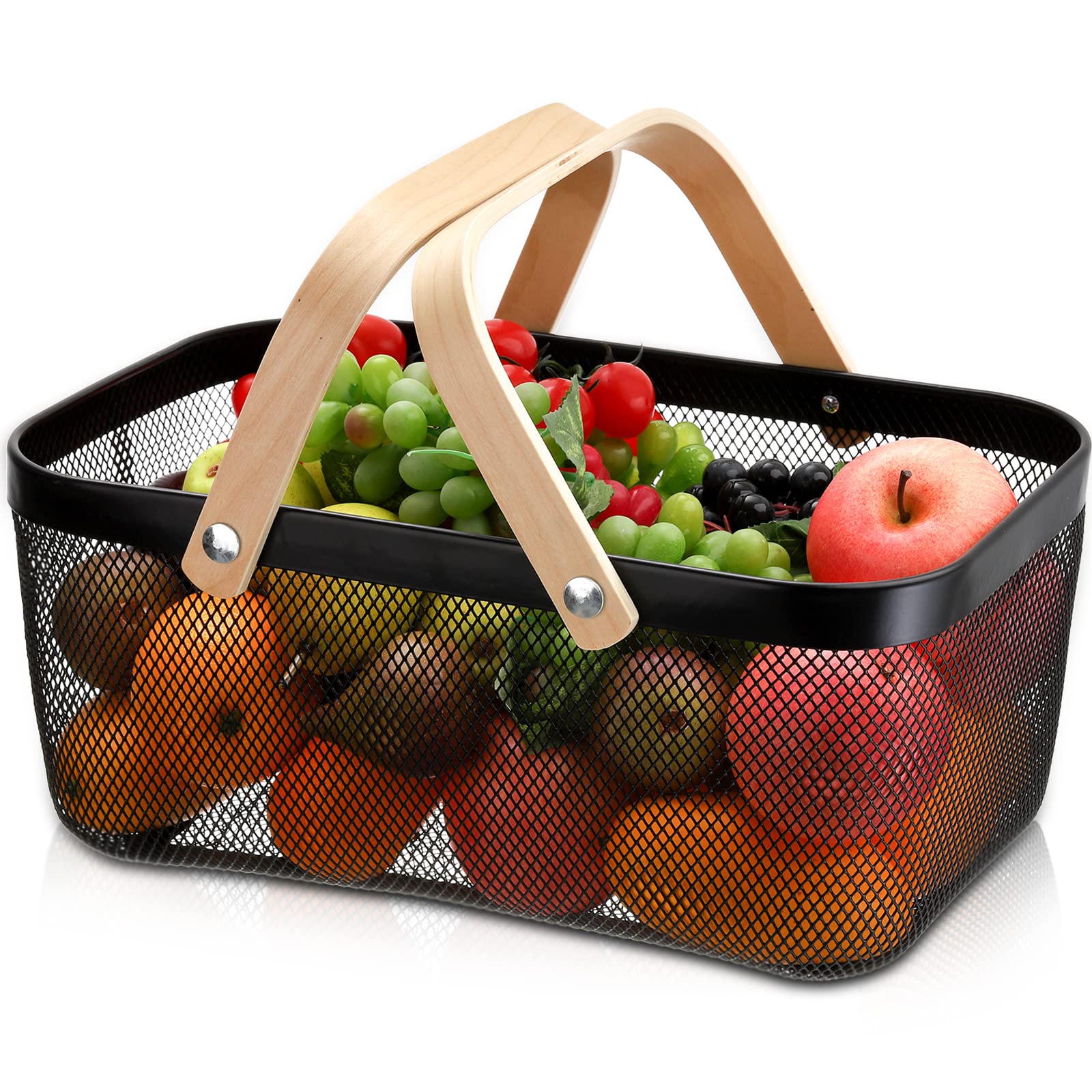 Photo 1 of ZEAYEA Mesh Storage Basket with Handle, Garden Harvest Basket, Mesh Fruit Vegetables Gathering Basket Bin, Multi-functional Metal Wire Basket for Kitchen Garden Picnic Cabinet