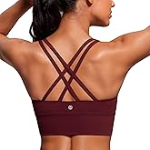 CRZ YOGA Naked Feeling Strappy Longline Sports Bras for Women - Medium Impact Criss Cross Yoga Padded Workout Crop Top