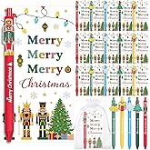 Marspark 30 Set Merry Christmas Gifts Bulk Christmas Ballpoint Pens and Greeting Cards Set with Bag Twist Ties for Employee Coworker Teacher Student School Office Home Party Favor