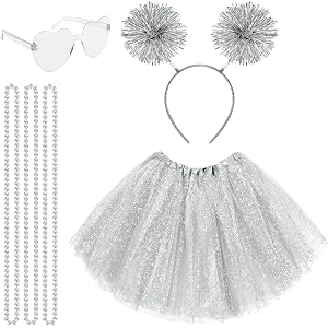 Tutus for Women Adult with Tulle Tutu Skirts Pom Pom Headband Tulle Tutu Skirt Heart Sunglasses Bead Necklaces for Party