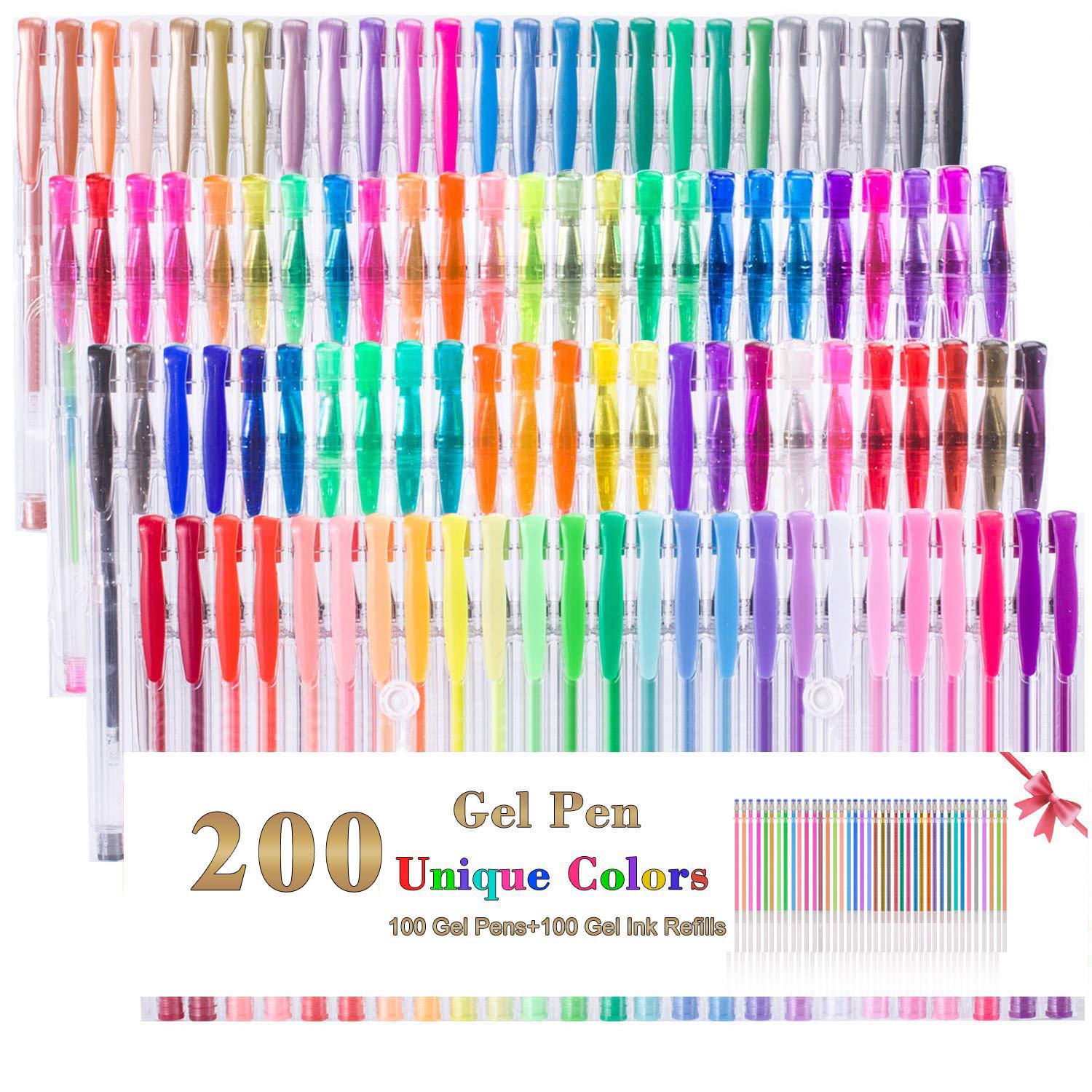 200 Pack Gel Pens Set,100 Colors Gel Pen Set Plus 100 Color Refills Perfect for Adult Coloring Books Doodling Drawing Art Markers