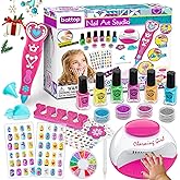 BATTOP Kids Nail Polish Set for Girls, Nail Art Kits with Nail Dryer & Glitter Pen, Quick Dry & Peel Off & Non-Toxic Nail Polish, Christmas Birthday Gifts for Girls Ages 6 7 8 9 10 11 12