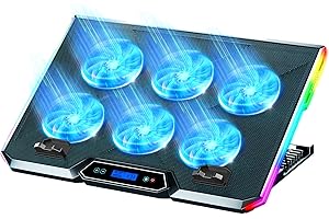 ICE COOREL Gaming Laptop Cooling Cooler Pad with 6 Cooling Fans, Laptop Fan Cooling Pad with RGB Lights, Laptop Cooling Stand with 9 Height Adjustable, LCD Display and Two USB Ports