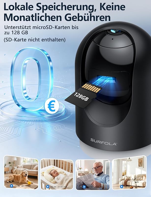 Überwachungskamera Innen 2K, WLAN Kamera Innen mit 360° PTZ, Auto-Tracking & Nachtsicht, Hundekamera mit 2-Wege-Audio, Kompatibel mit Alexa & Google Home