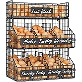 keomaisyto Egg Holder Countertop with 5 Dividers & DIY Nameplate to Separate Eggs, 3 Tier Stackable Wire Storage Baskets for Gathering Fresh Eggs, XXL Large Egg Rack, Wall-Mounted (Patent Pending)