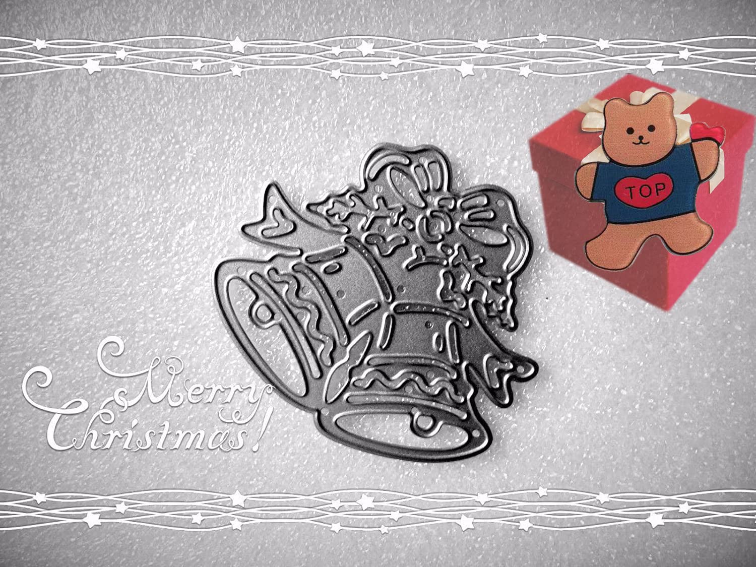 Christmas Bow Bell Edge Cutting Dies for Card Making，Merry Christmas Bowtie Cut Stencils for DIY Scrapbooking Photo Album Decorative Embossing Paper Dies for Card Making Templated+Cute Brooch Pin — image 1