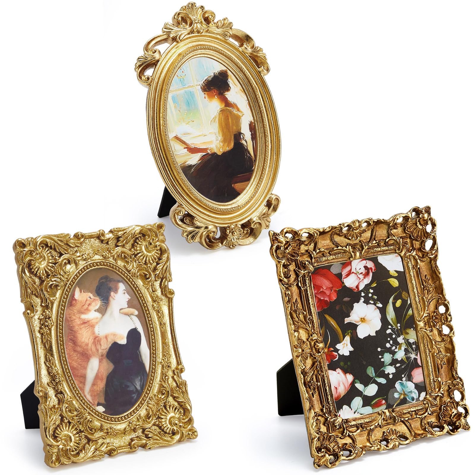 Photo 1 of *MAJOR DAMAGE*
Thyle 3 Pcs Gold Vintage Picture Antique Resin Photo Frame Set Rectangle Ornate Antique Picture Frames for Art Tabletop Display Wall Hanging Home Decor(Classical)