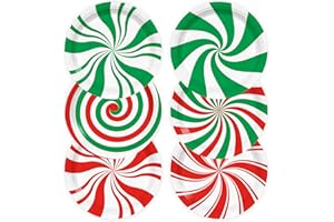 XIENBLOC 72pcs Christmas Candy Plates Candy Birthday Party Supplies 9 Inch Christmas Red and Green Striped Peppermint Disposable Dinner Dessert Round Paper Plates for Holiday Birthday Party Supplies