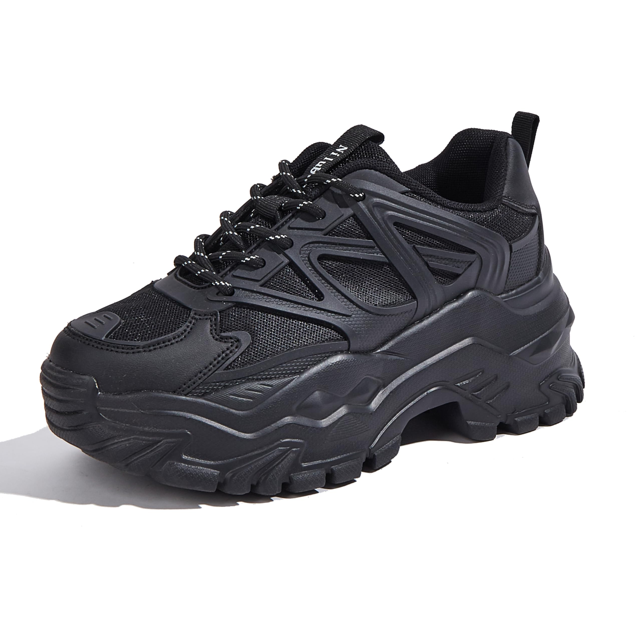 Photo 1 of Niluber Chunky Sneakers for Women White Black Red Purple Platform Sneakers Comfortable Casual Lace Up Fashion Tennis Shoes(Black,9)