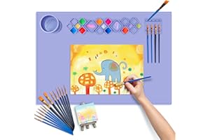 FINFINLIFE Silicone Painting Mat, 24"x16" Painting Station Silicone Art Mat, Silicone Mats for Crafts with Paint Brush Cleaner Tray Palettes, Painting Brushes Mini Canvas Easel (Purple)
