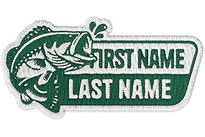 Custom Fishing Name Patch Personalized First and Last Name Bass Fish Fisher Men Iron On Sew On Embroidery Patches Hook & Loop