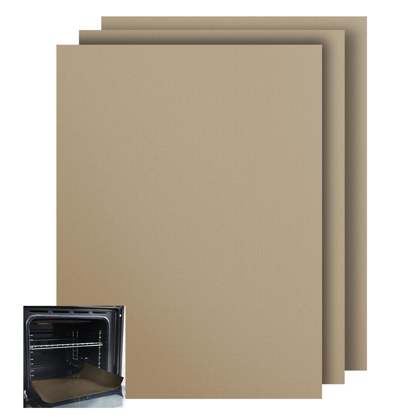 KitchenRaku Oven Liner Pack of 3, 32X50cm Teflon Oven Liners for Fan Assisted Ovens, Reusable Non-Stick Oven Mats for Bottom of Oven - Suitable for Most Ovens and Cookers (Copper)