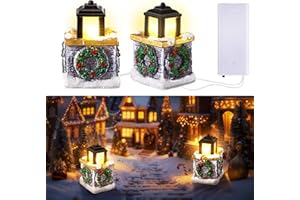 Hiboom Christmas Village Accessories, Limestone Lamps Figurines with LED Lights, Battery Operated 1.9" Christmas Village Display, Xmas Decorations Indoor for Desktop Home Decor Gifts (Set of 2)