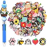 30Pcs Random Different Silicone Focal Bead for Pens Funny Keychain Making Bulk Pen Charms Bracele Jewelry Making Non-Repeat Pattern Cute Focal Beads for Pens Key Chain Lanyard Making DIY Your Gifts