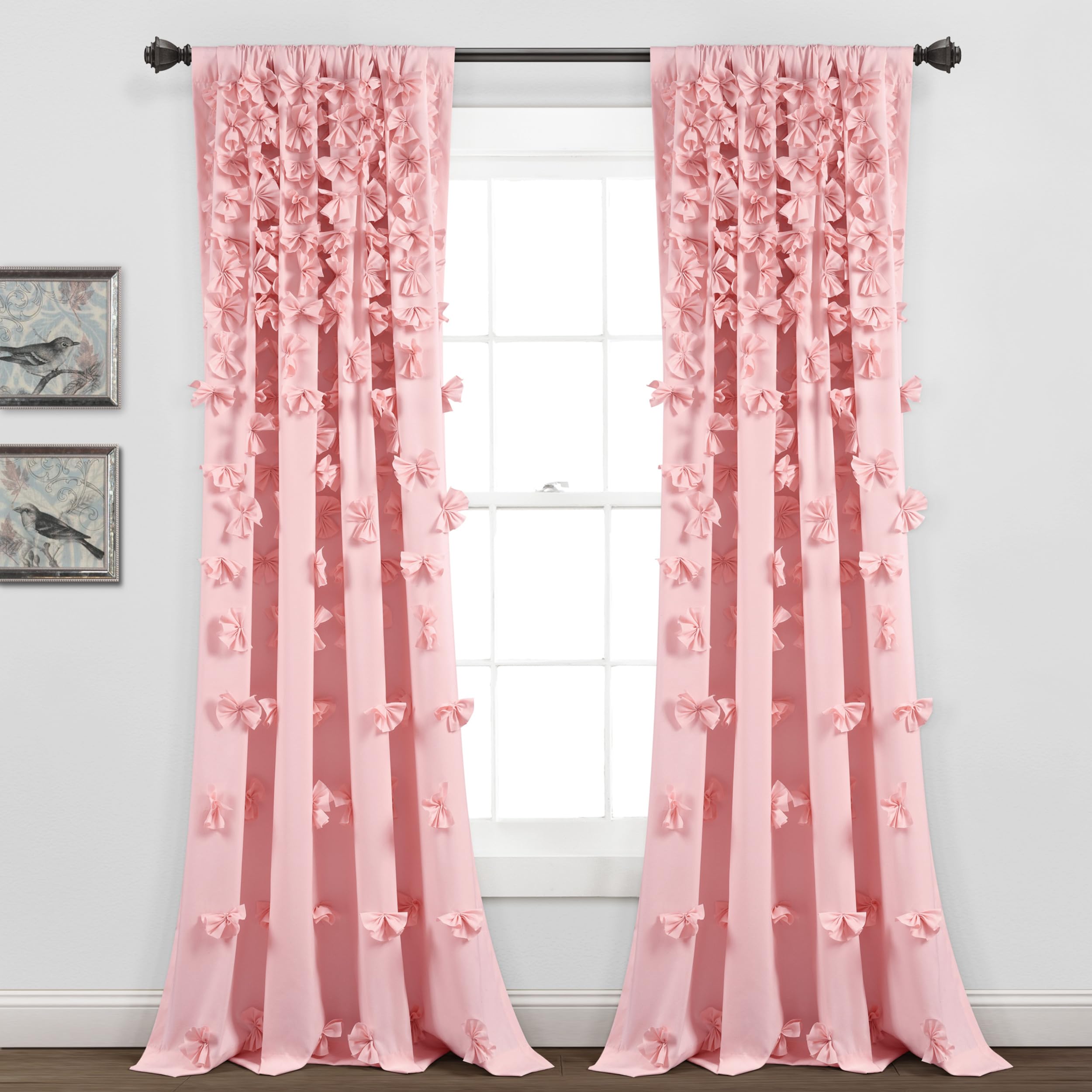 Lush Decor Riley Window Curtain Sheer Ruffled Textured Bow Window Panel for Living, Dining Room, Bedroom (Single), 54" W x 84" L, Pink