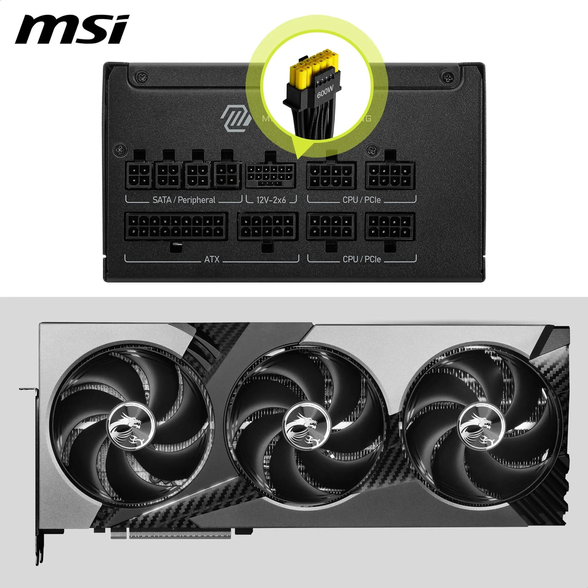 MSI MAG A850GLS PCIE5 Netzteil, 850W, 80 Plus Gold, ATX 3.1, PCIe 5.1 GPU Support, Native 12V-2x6, Zweifarbiger 12V-2x6 Anschluss, ATX PSU, Modulare Kabel 4