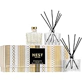 NEST New York Festive Petite Diffuser Trio - 1.3 fl oz Each - Includes Holiday, Birchwood Pine, and Blue Cypress & Snow - Fragrance for Up to 90 Days - Includes All-Natural Reed Sticks - Flame Free