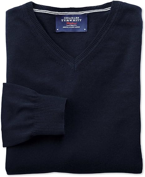 Charles Tyrwhitt Navy Cotton Cashmere V-Neck Cotton/Cashmere Sweater at Amazon Menâs Clothing store