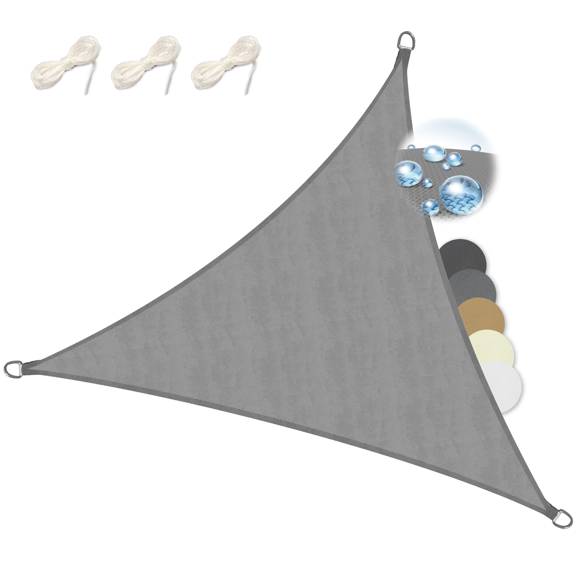 Sol Royal Triangle Sun Shade Sail 3x3x3 m PES Breathable & UV-light resistant Sun Shades for Garden Sail Canopy Waterproof Terrace Balcony & Pool - 300x300x300 cm Grey - SolVision PS9