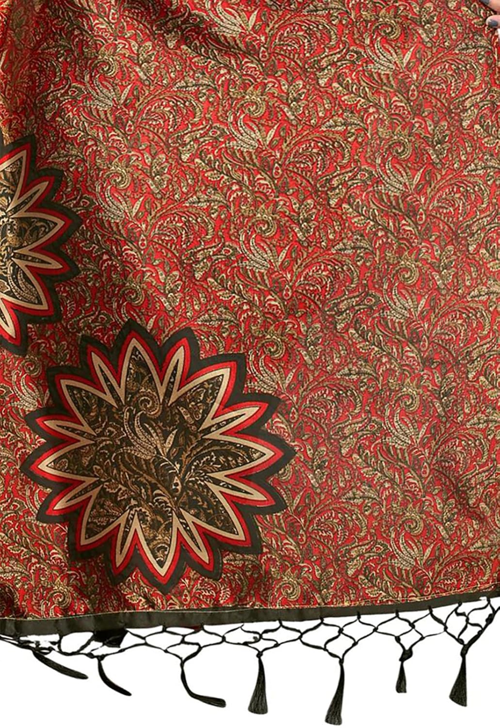 ishin poly synthetic printed women's saree sari with tassels