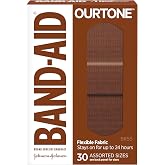 BAND-AID Brand Ourtone Fabric Adhesive Bandages, BR55, Assorted, 30 Ct | Flexible Protection, Comfortable Wound Care of Minor Cuts, Scrapes &amp; Burns, Quilt-Aid Pad for Painful Wounds, Shade BR55